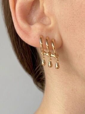 Waterfall Dangle Drop Trio Stud Earrings | 18K Gold Plated | Luxury Jewelry